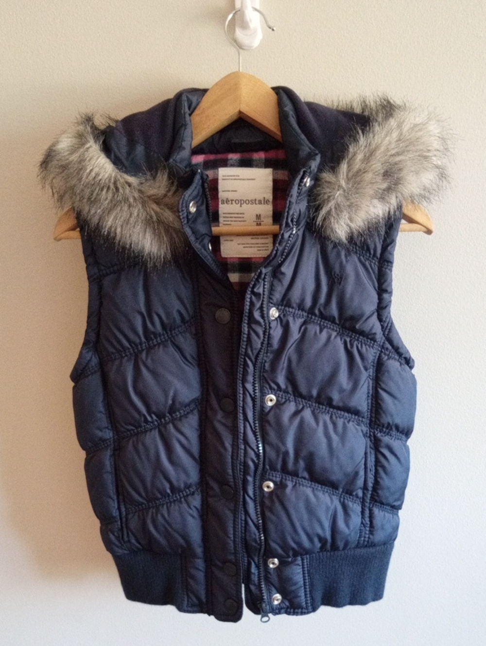 Aeropostale Flannel Lined Insulated Vest Size Medium Hooded Cozy Y2K